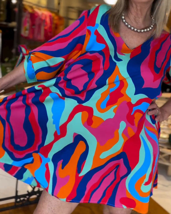 Round Neck Printed Loose Dress