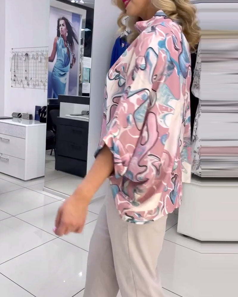 Three-quarter sleeve printed elegant blouse