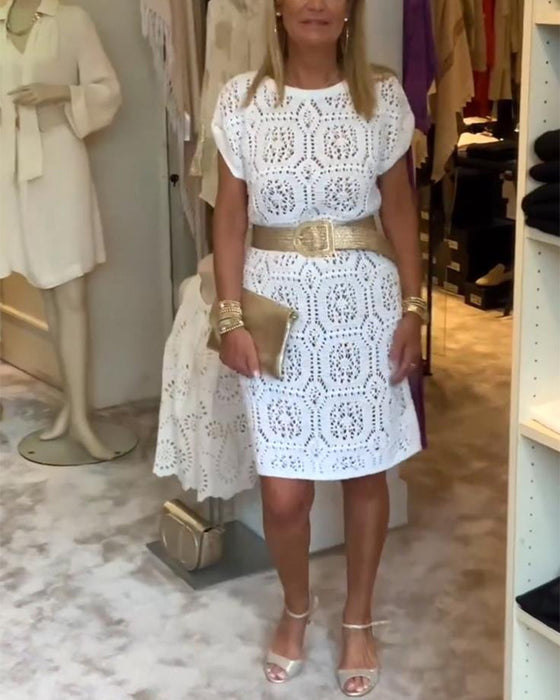 Round neck solid color cutout dress