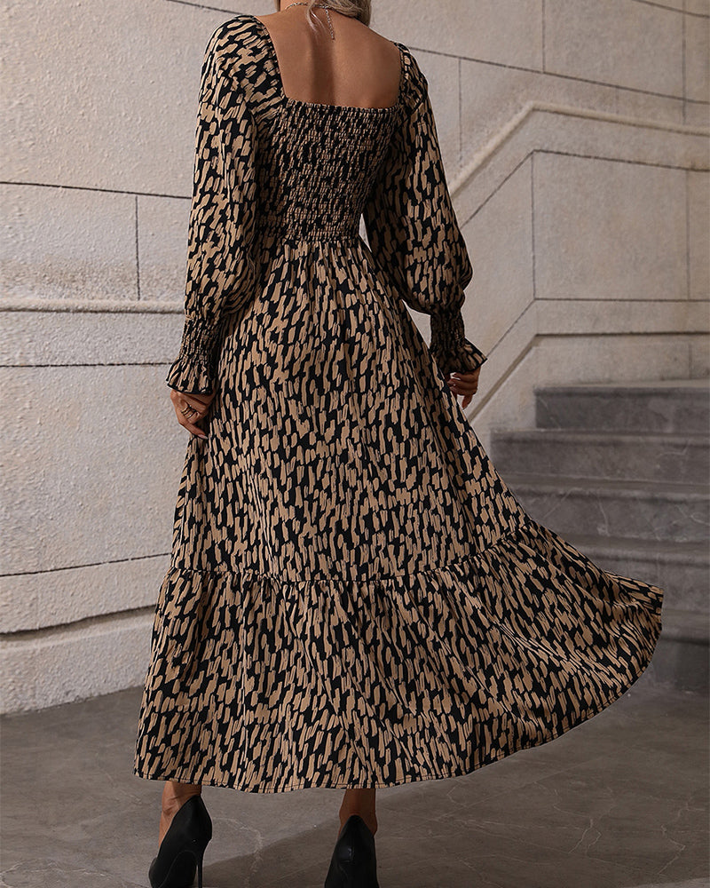 Square Neck Printed Maxi Dress