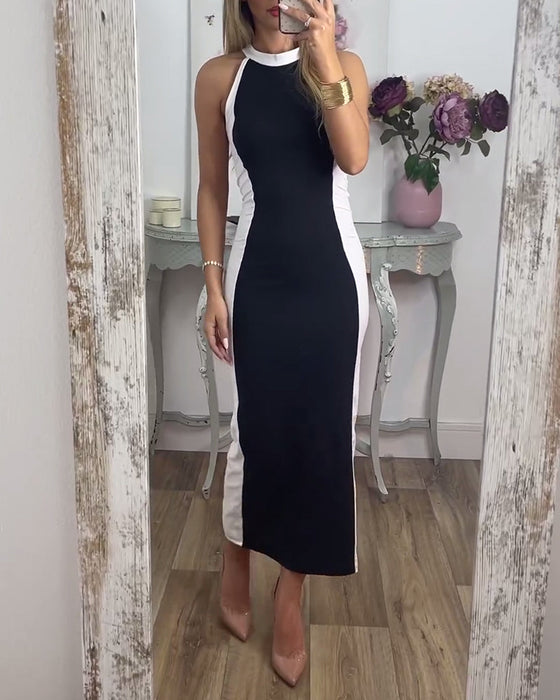 Sleeveless color block dress