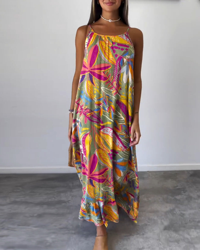 Elegant printed suspender dress