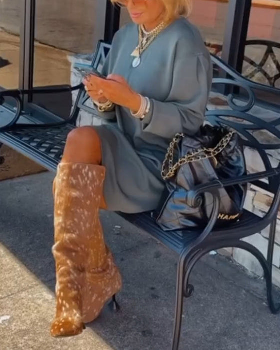 Round neck solid color elegant dress