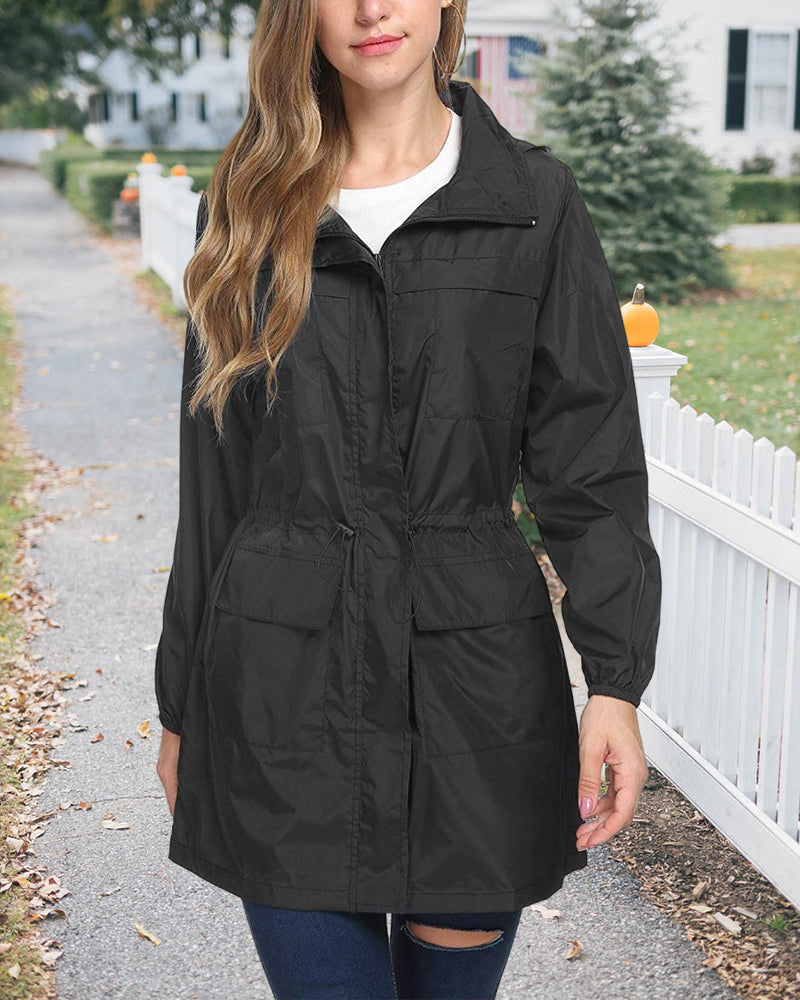 Solid color hooded outdoor coat