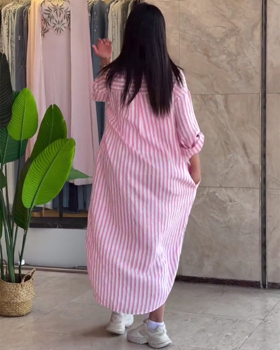 Loose Lapel Striped Dress