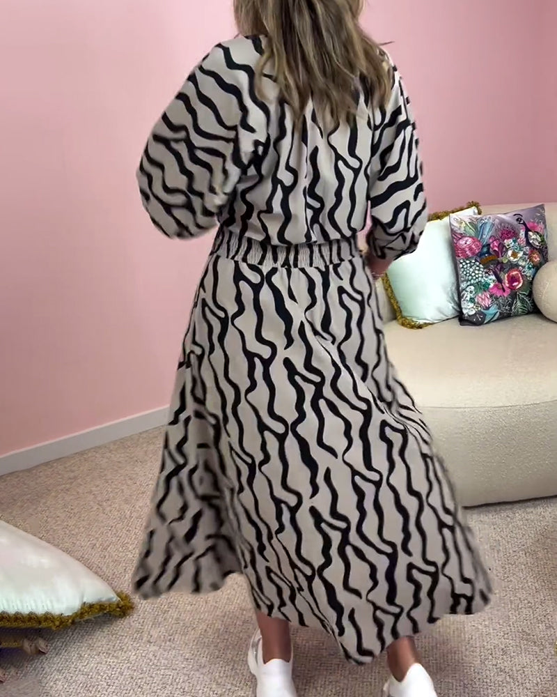 Geometric Print Dress with Pockets