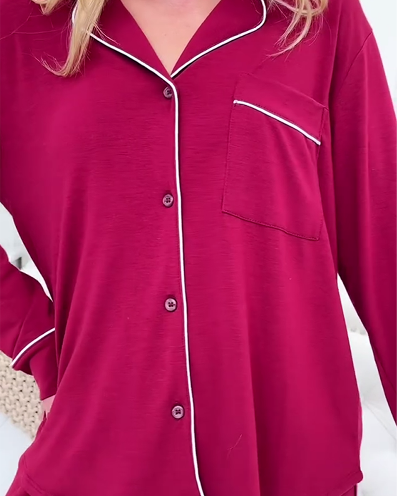 Casual Long-Sleeved Pajamas Two-Piece Set