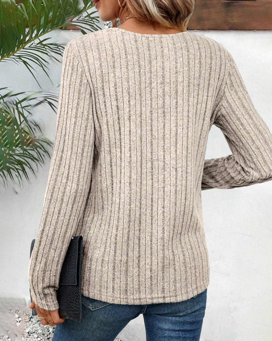 Ribbed round neck button top