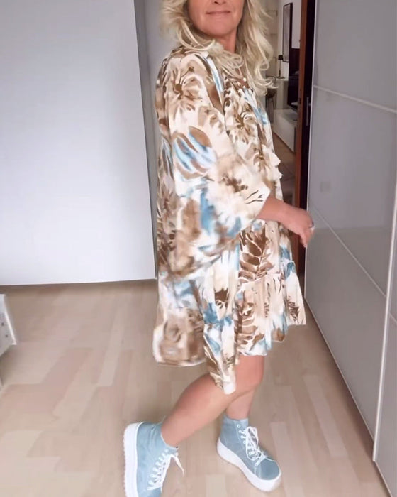 Printed drawstring casual dress