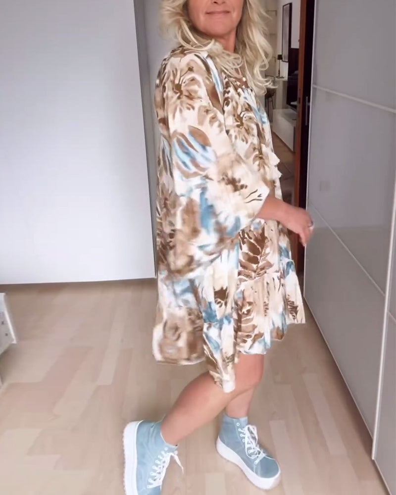 Printed drawstring casual dress