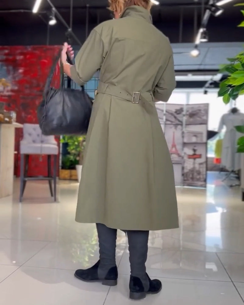 Lapel casual pocket solid color dress