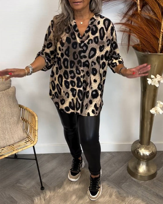 Long Sleeve Top with Leopard and Print