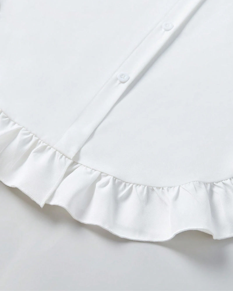 Lapel ruffled solid color shirt