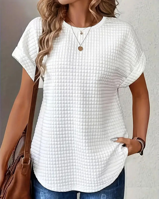 Round Neck Solid Color Bat Sleeve T-Shirt