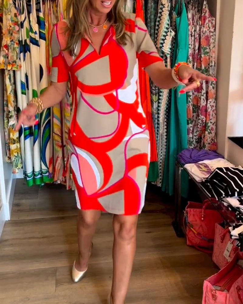 V-Neck Straight Printed Dress