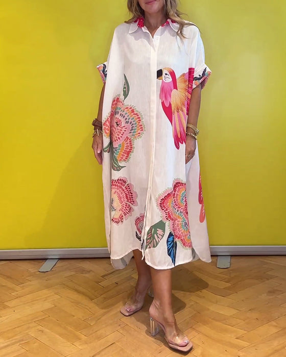 Women's lapel long printed dress