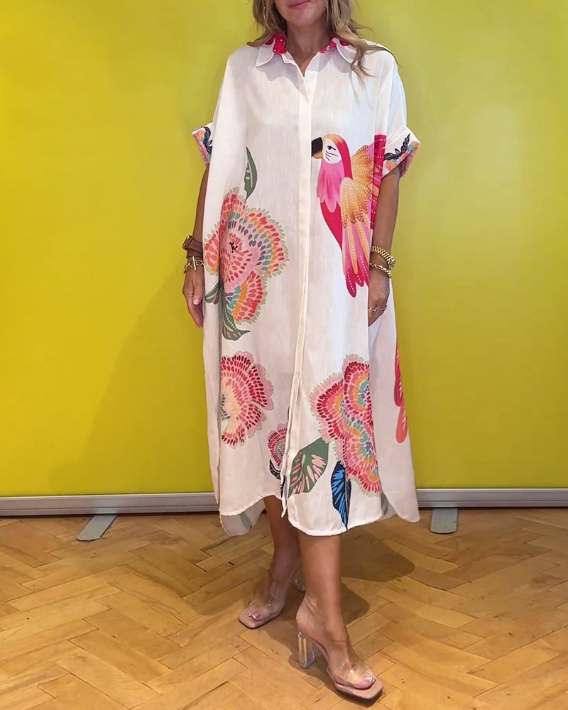 Women's lapel long printed dress