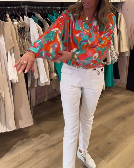 Loose printed commuting blouse