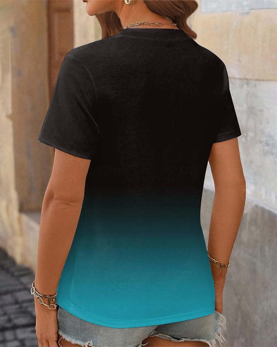 Gradient printed casual blouse