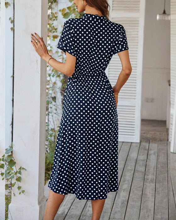 Polka Dot Drawstring Button Dress
