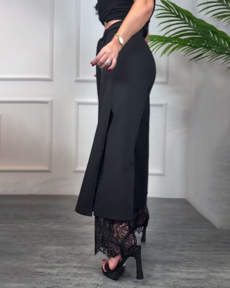 Lace-Trimmed Slit Trousers