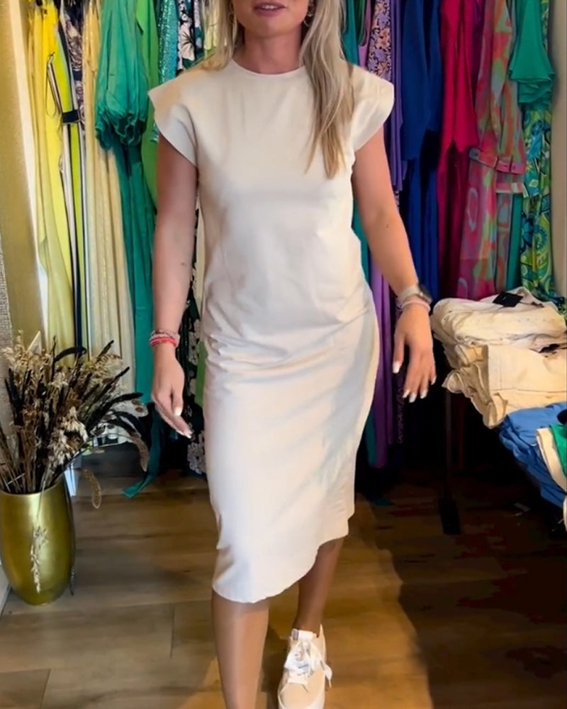 Simple solid color short sleeve dress