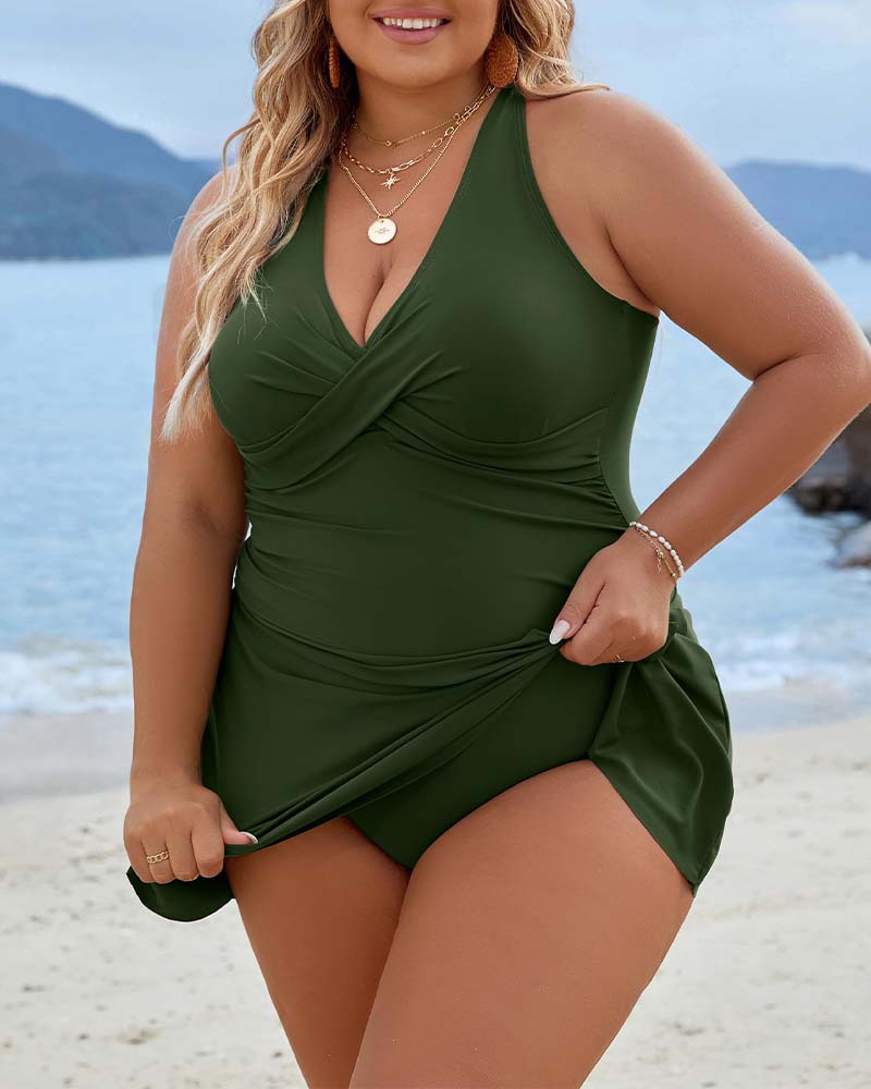 Sexy V-Neck Solid Color One-Piece Swimsuit
