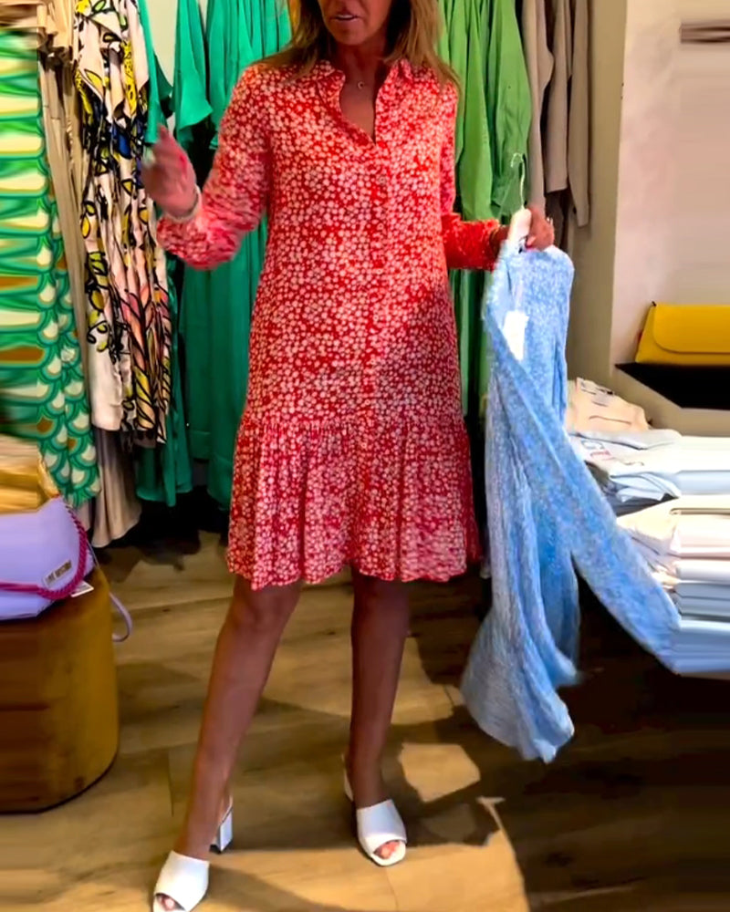 V-neck floral print lapel dress