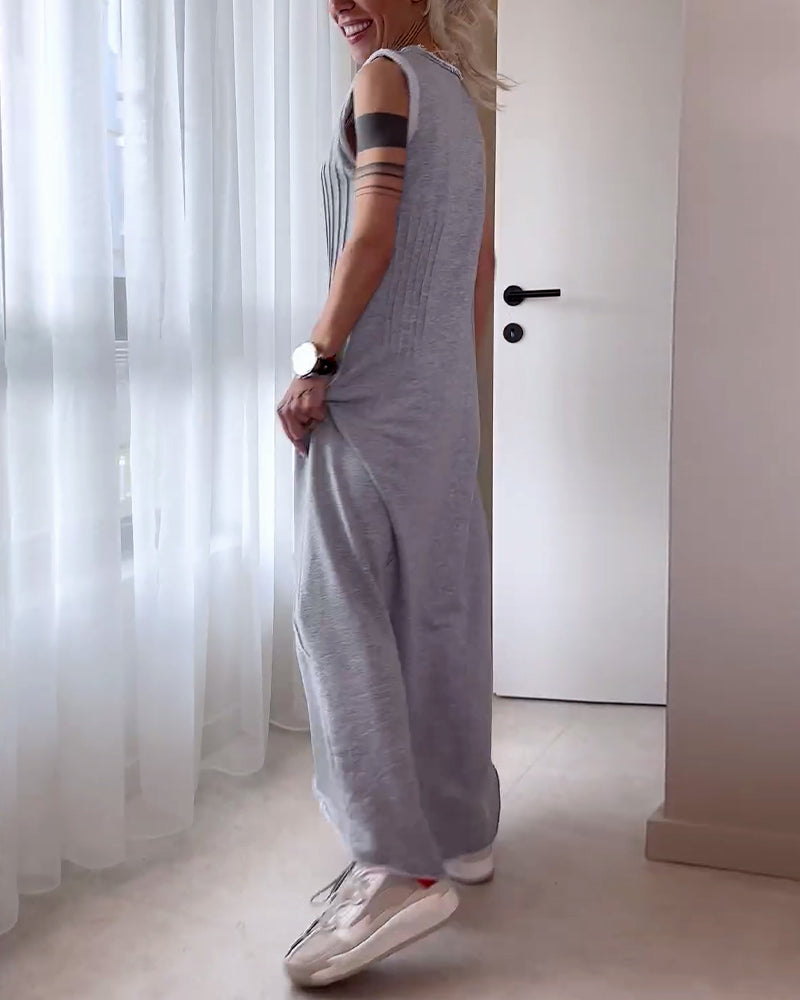 Casual solid color sleeveless patchwork long dress