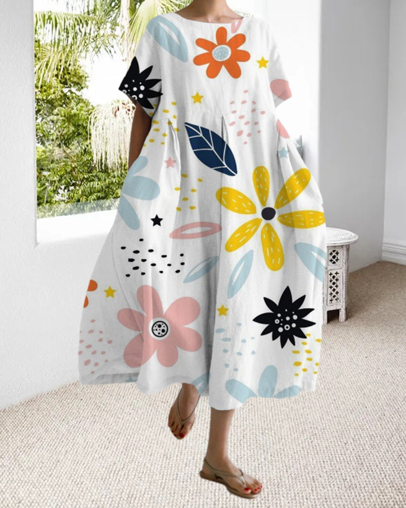 Loose short sleeve printed dress