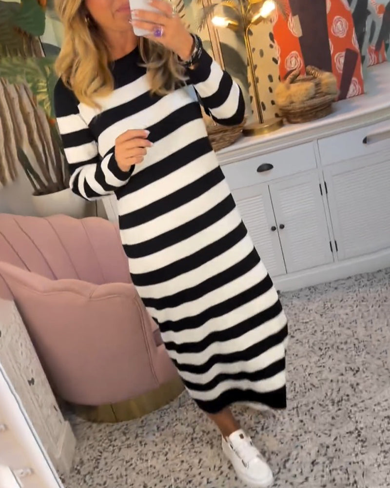 Striped casual long sleeve dress