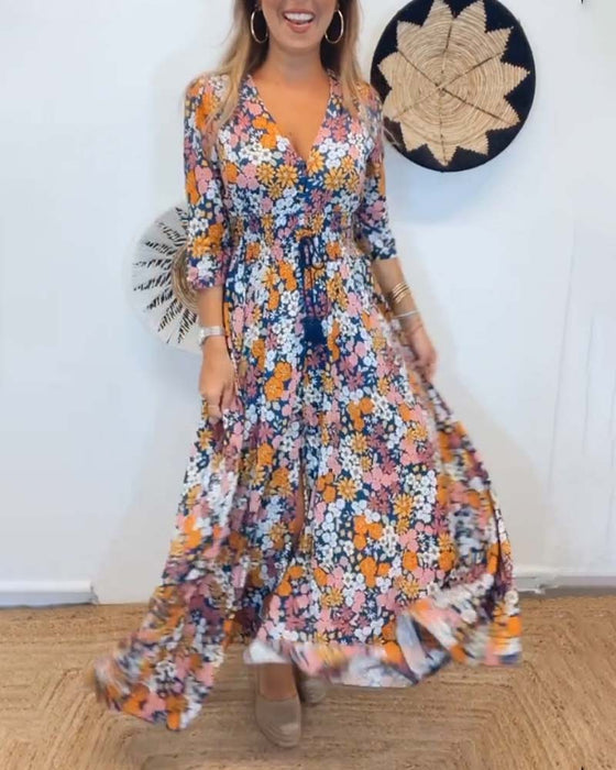 Deep V-neck floral dress