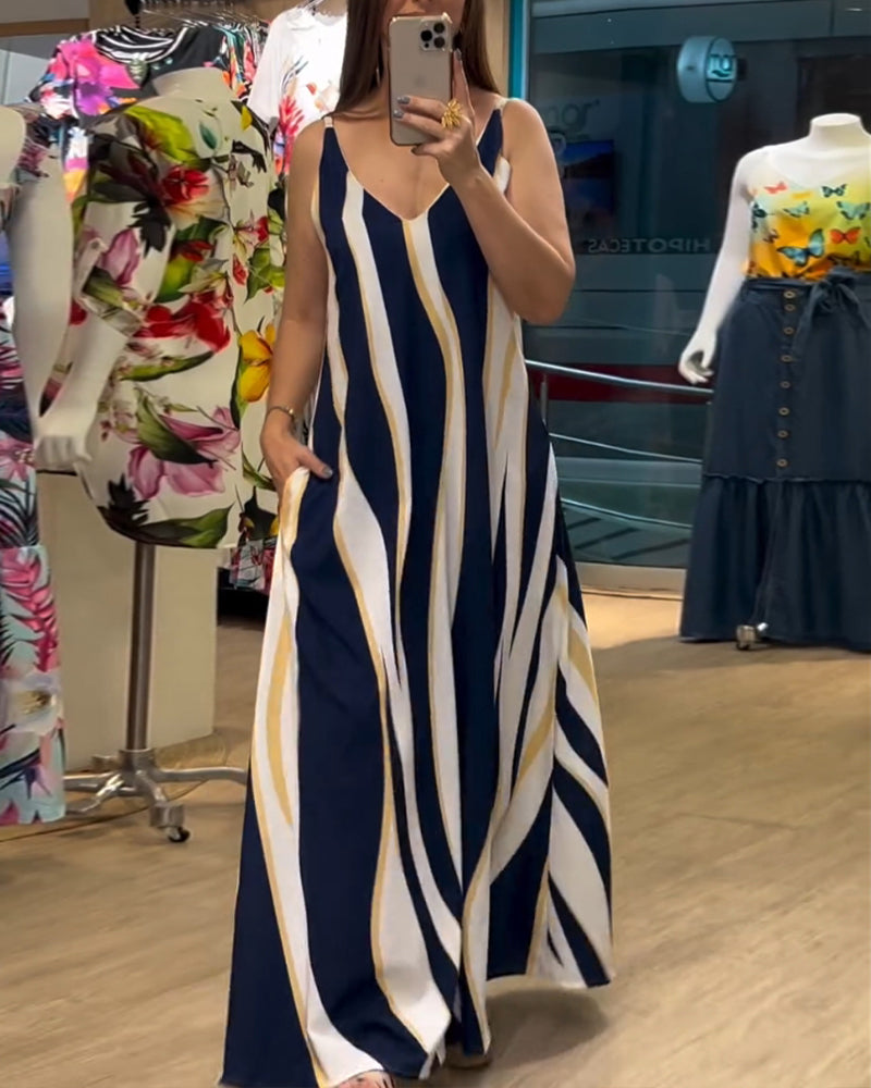 Pocket striped suspender dress