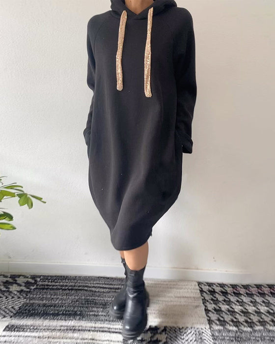 Solid color casual hooded dress