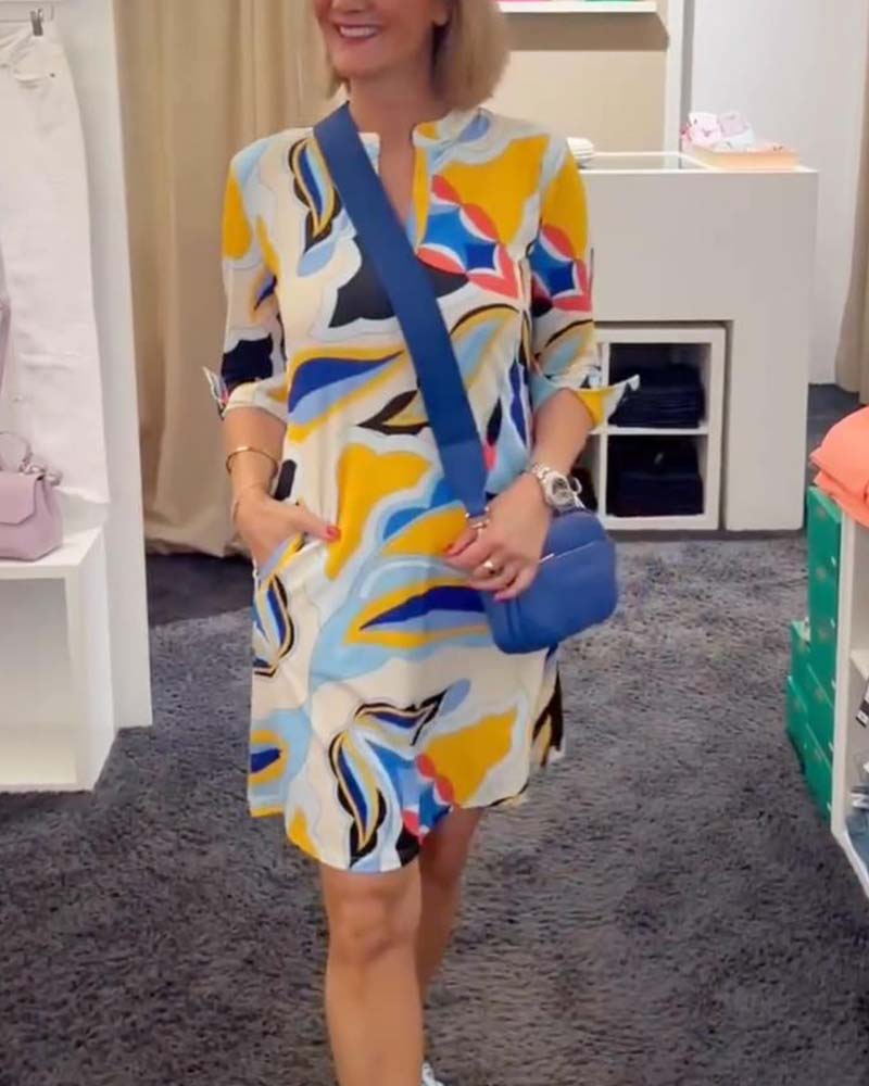 Contrast print pocket dress