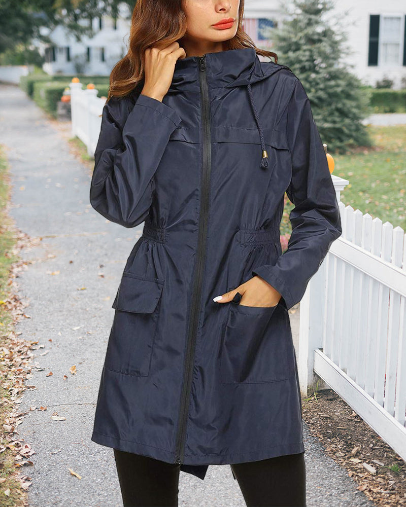 Solid color hooded outdoor coat
