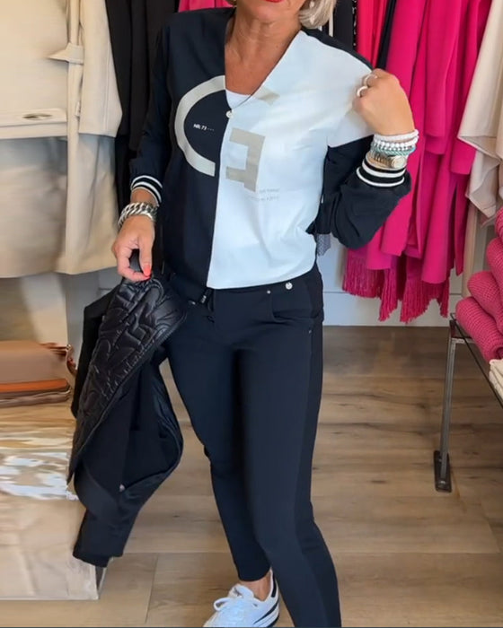 V-neck color block top