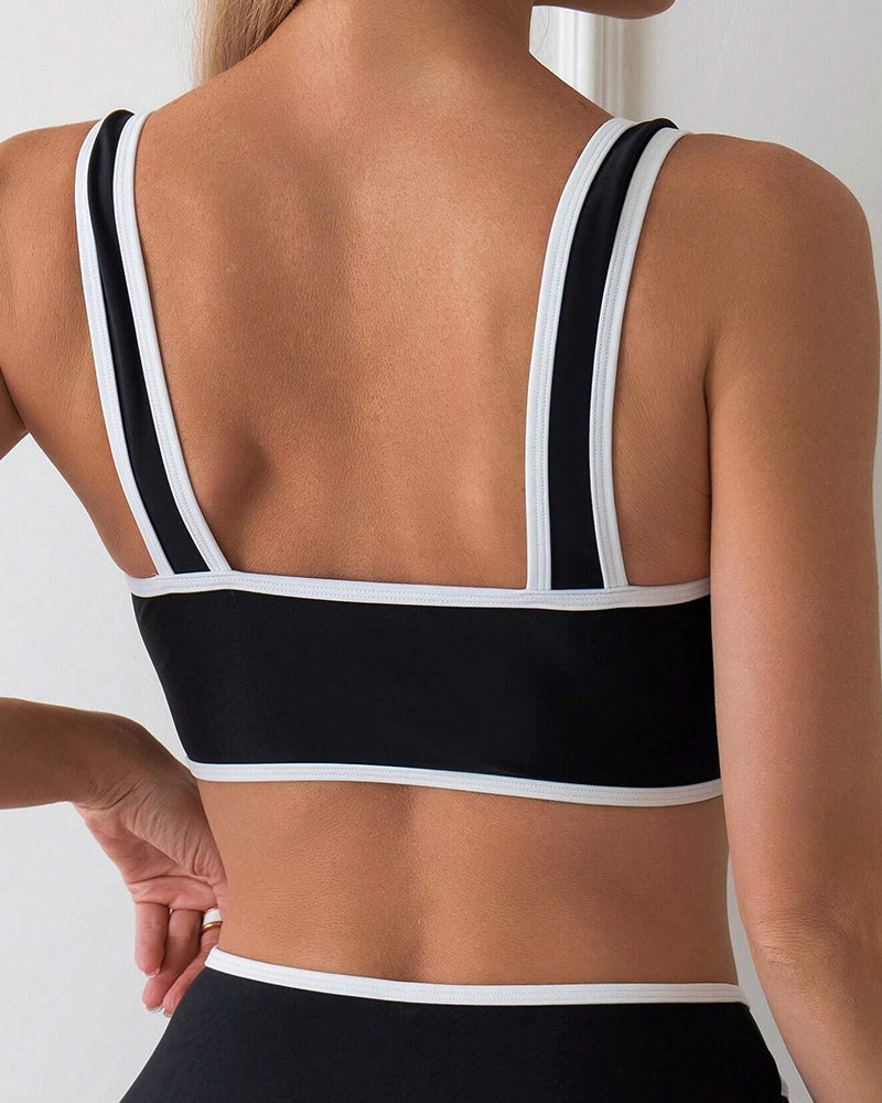 Two-Piece Striped Color-Block Bikini Swimsuit