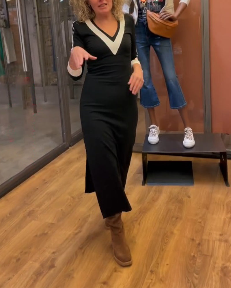 V-neck 3/4 sleeve dress