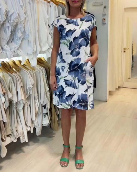 Floral print pocket short sleeve dress