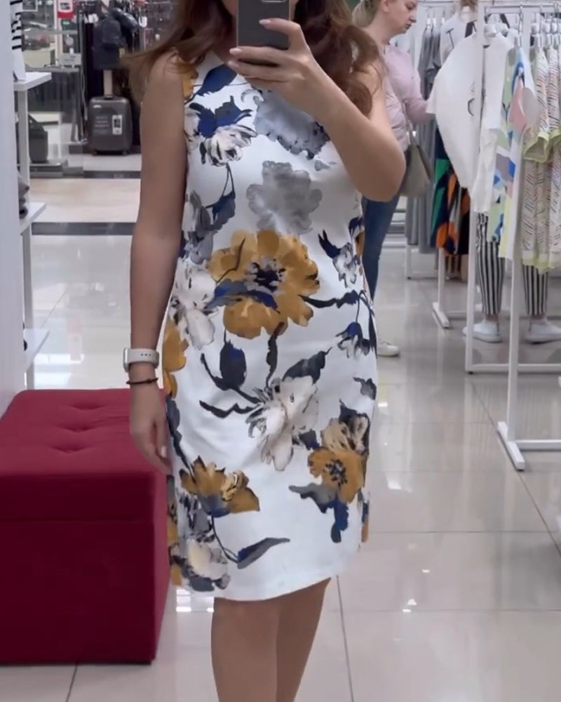 Floral print sleeveless elegant dress