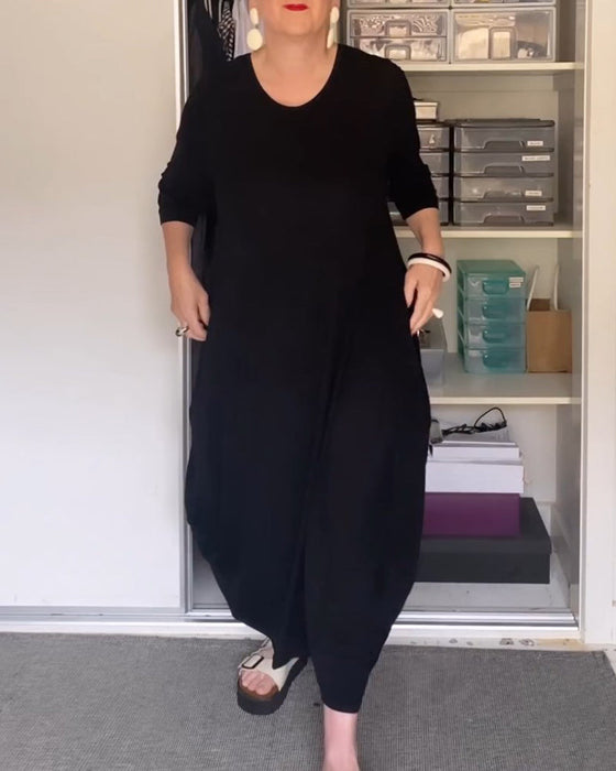 Round neck solid color simple dress