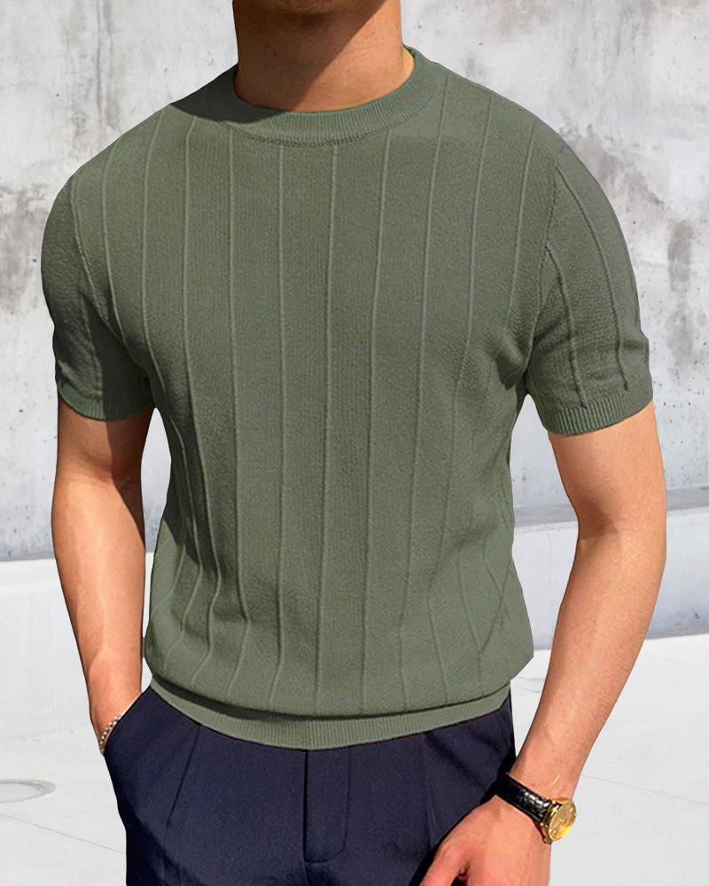 Men's Crew Neck Short Sleeve Breathable Knitted T-Shirt
