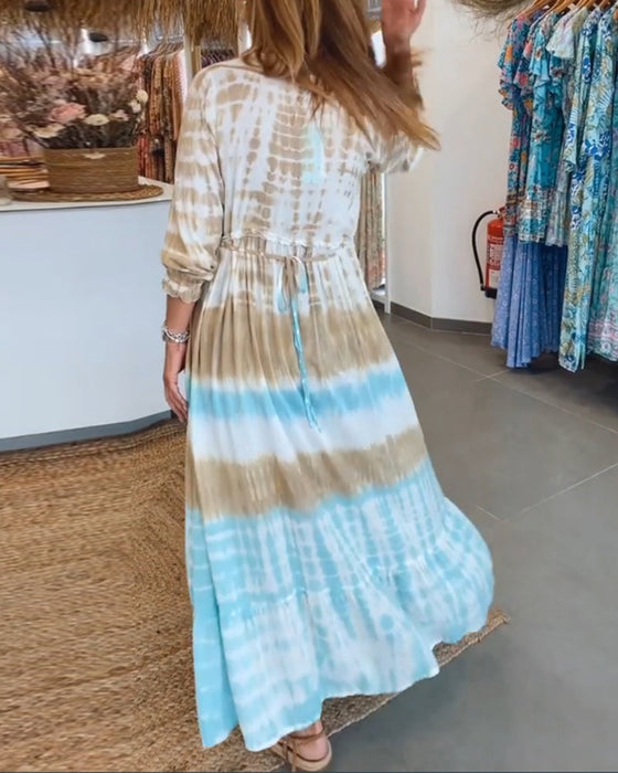 Contrast print strappy casual dress