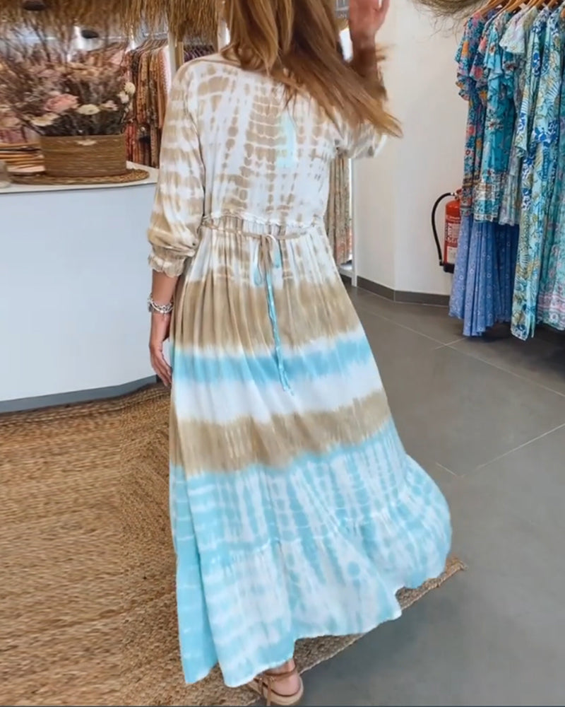 Contrast print strappy casual dress