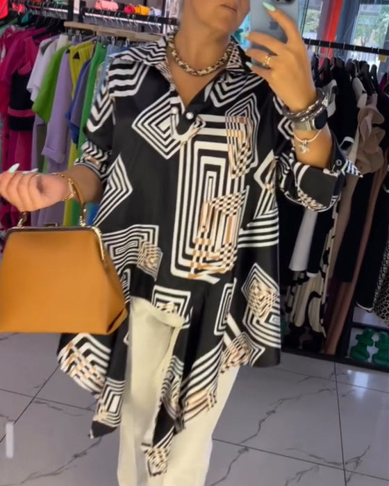 Geometric print lapel top