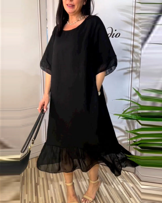 Short-sleeved paneled flowing dress