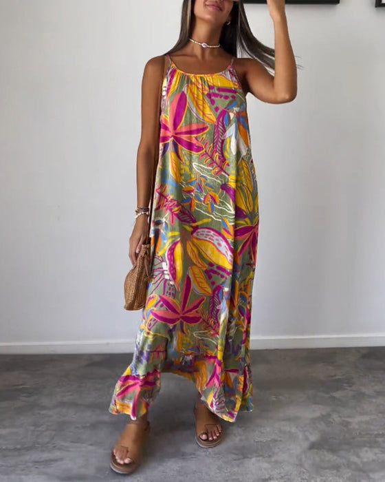 Elegant printed suspender dress