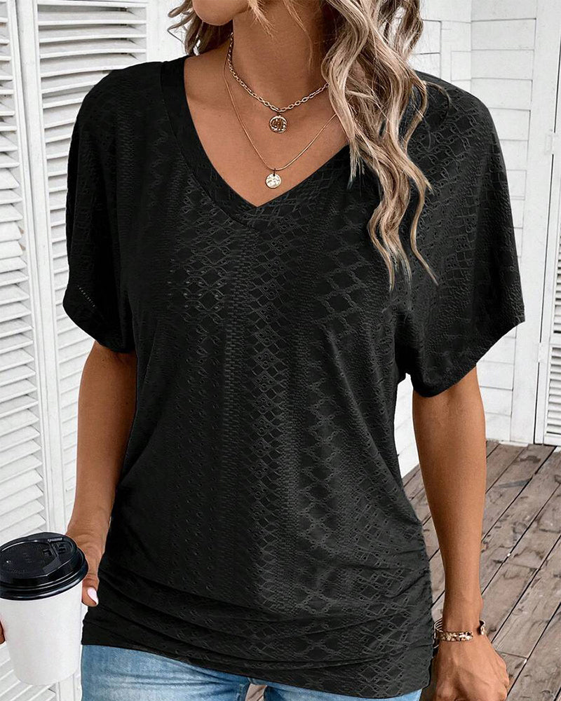 V-Neck Solid Color Casual T-Shirt