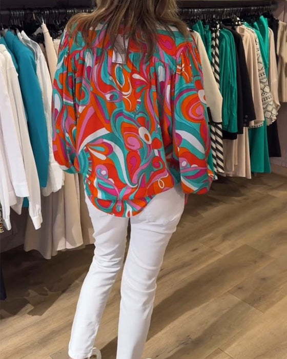 Loose printed commuting blouse